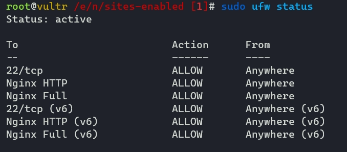 sudo ufw status after allow nginx